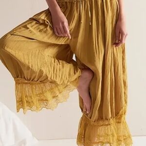 Women's Mustard Lace Trim Pants